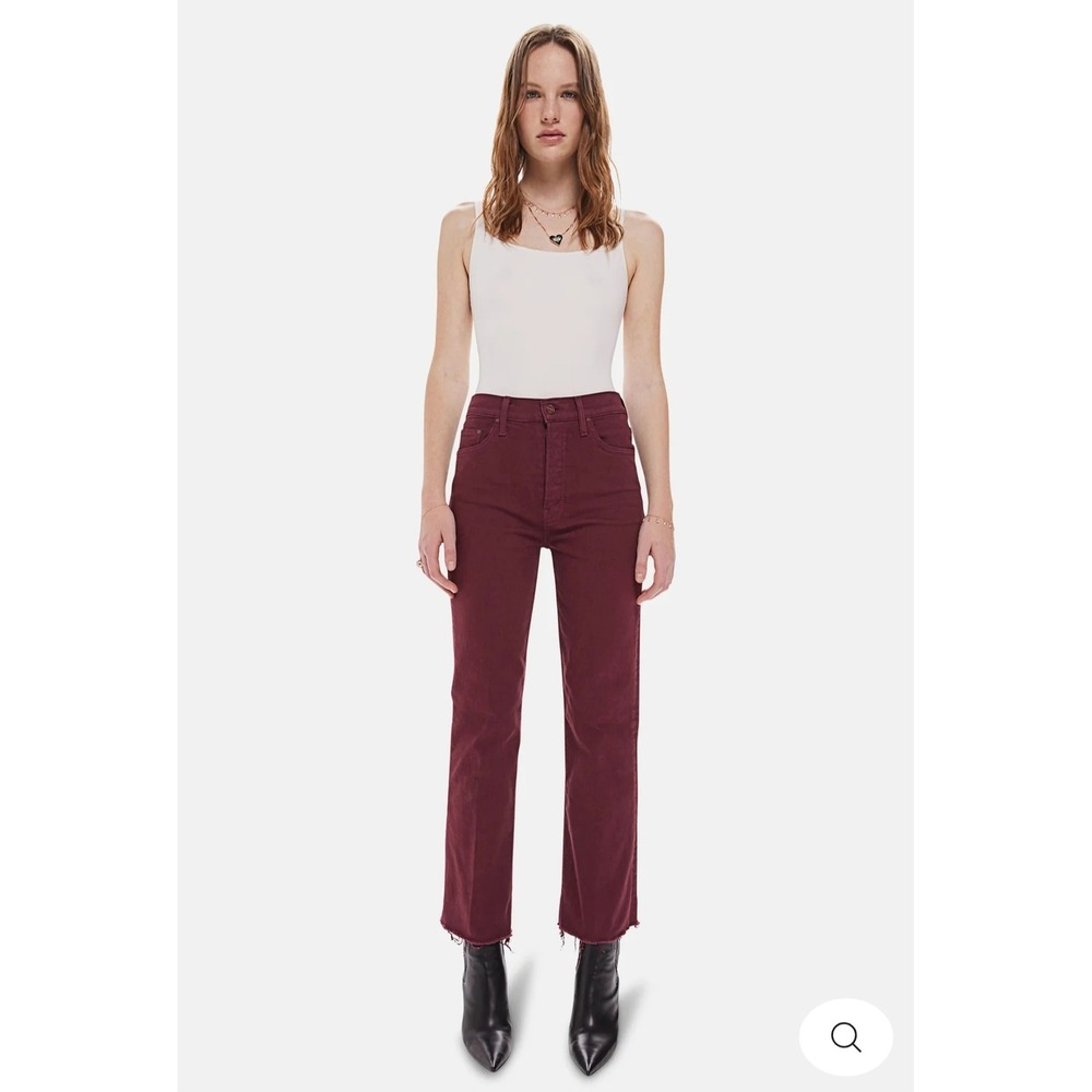 Mother The Tripper Ankle Fray Straight Leg Jeans in Burgundy (Play Date) Sz 28